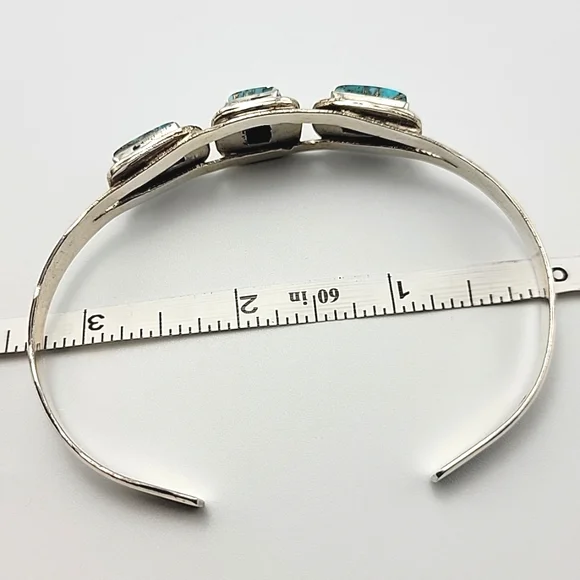 Kingman Blue Copper Turquoise 925 Sterling Silver Cuff Bracelet Hanmade Stamped